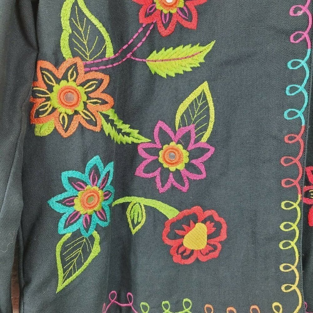 Hearts of Palm Womens Floral Embroidered Trapeze Jacket Black Mirrors Mature Sz8 - Picture 5 of 11